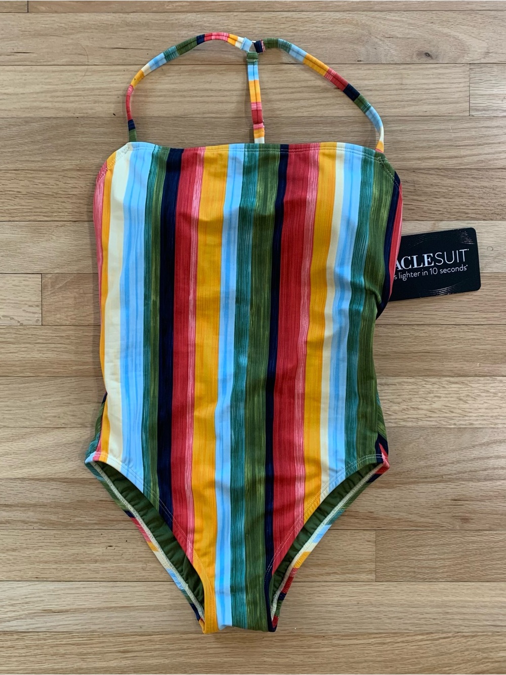 Miraclesuit Stripe One Piece Strappy Back Slimming Bathing Suit Swim Suit Size M